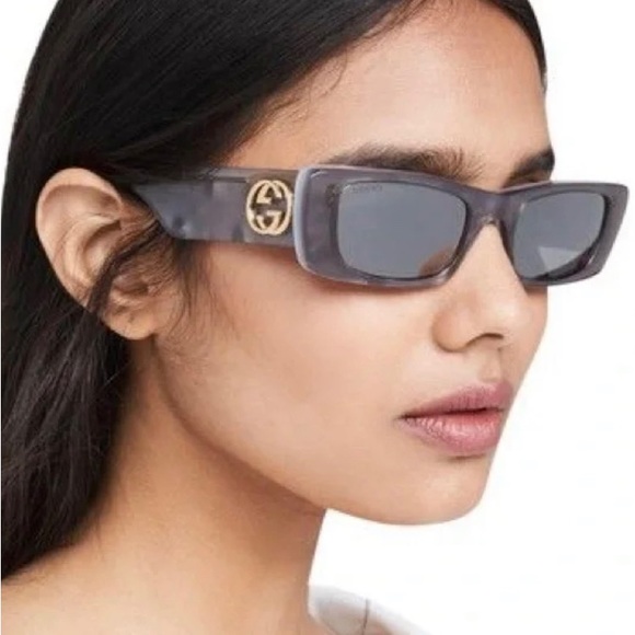 💯- New 🔥🔥GUCCI Acetate Rectangular GG0516S Sunglasses Grey Gold - Picture 6 of 17